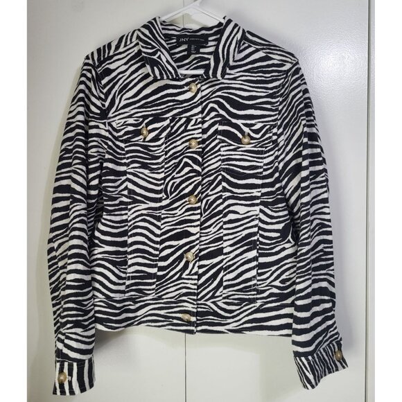 JNY Jones New York Women's SZ XL Zebra Print Linen Blend Button Front Jacket - Picture 1 of 8